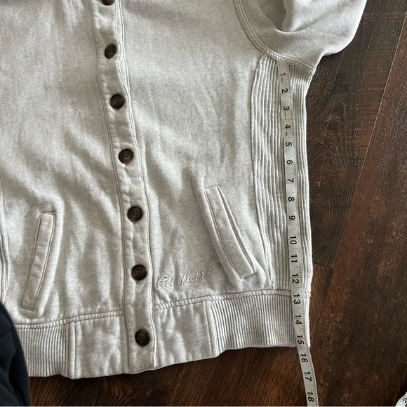 Carhartt Women’s Small Gray Plaid Button Down Flannel Lined Jacket With Hood - Picture 7 of 7